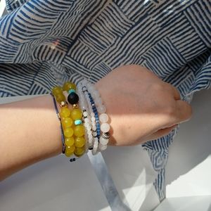 New gold over sterling silver and lemon yellow agate 2 set bracelets